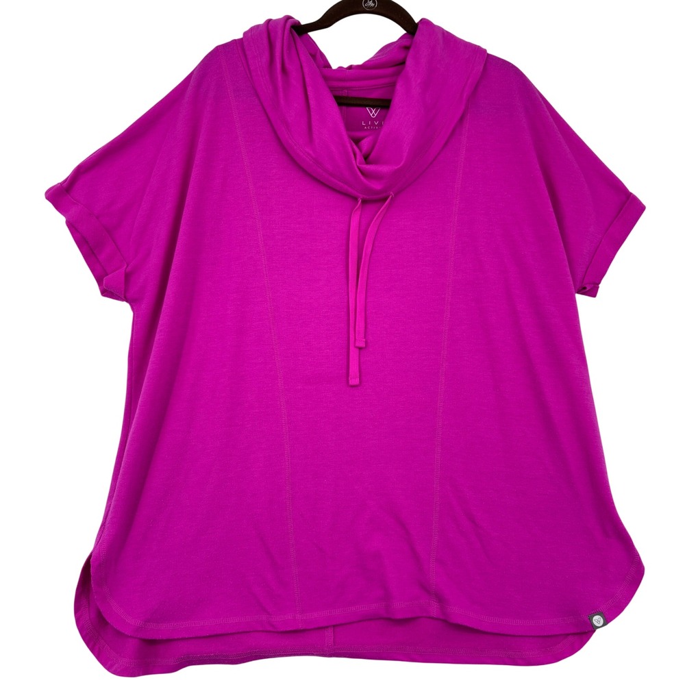 Livi Active Hoodie Sweatshirt Size 18/20 Magenta Cowl Neck Short Sleeve
